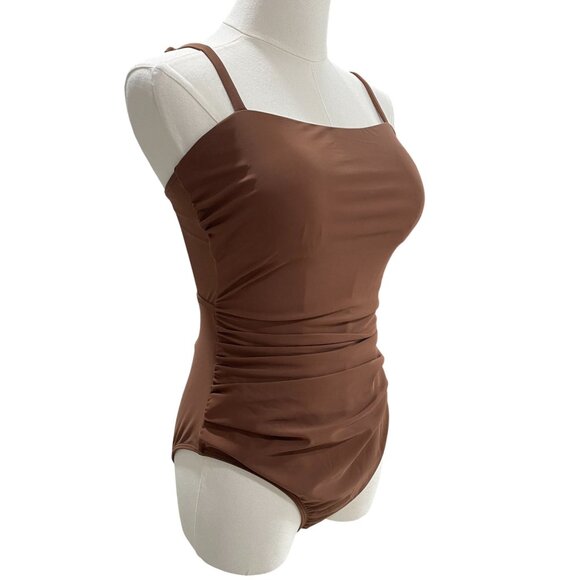 Cupshe Brown One Piece Swimsuit Ruched Tummy Control Summer Beachwear Chic - Picture 6 of 8